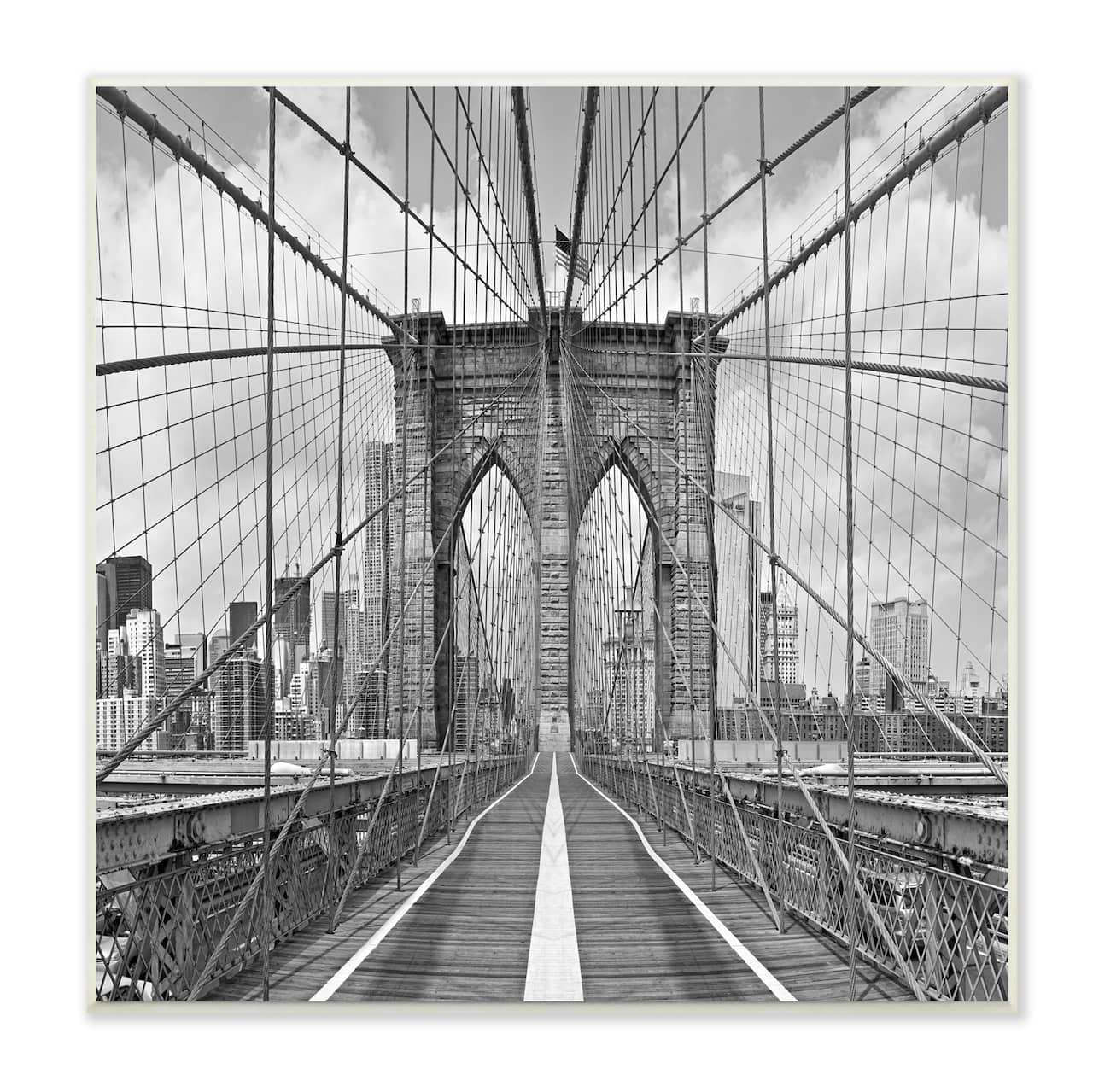 Stupell Industries Brooklyn Bridge Black White Industrial Landscape City Architecture,12" x 12"